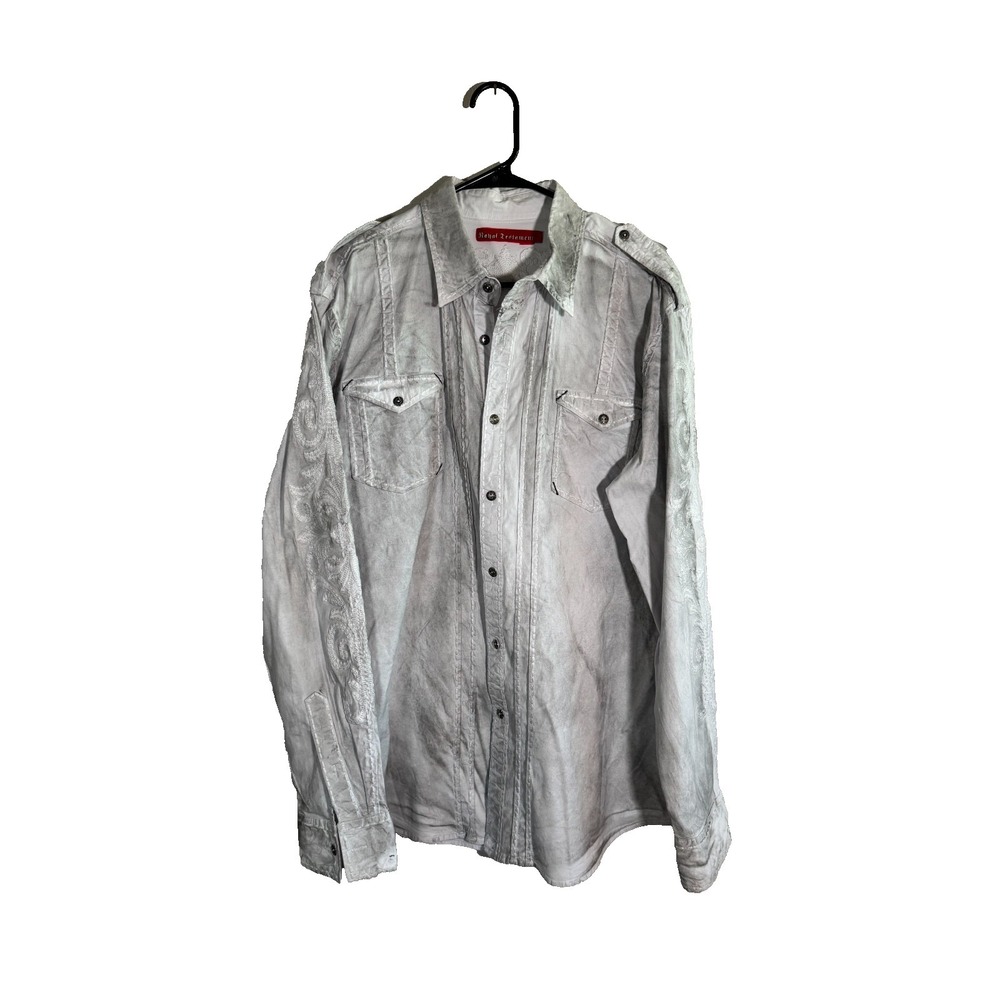 Royal Testament Shirt Men XL Gray Acid Wash Embroidered Y2K Button Up